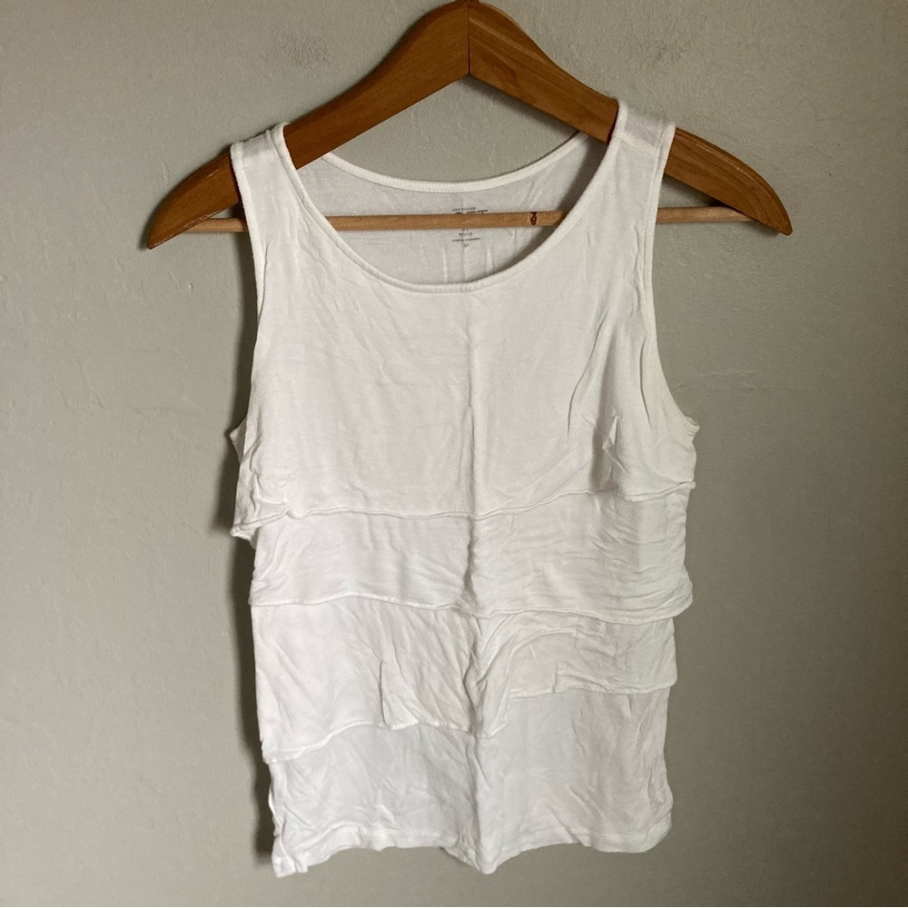 Loft White Ruffle Tank Top Size Small Petite